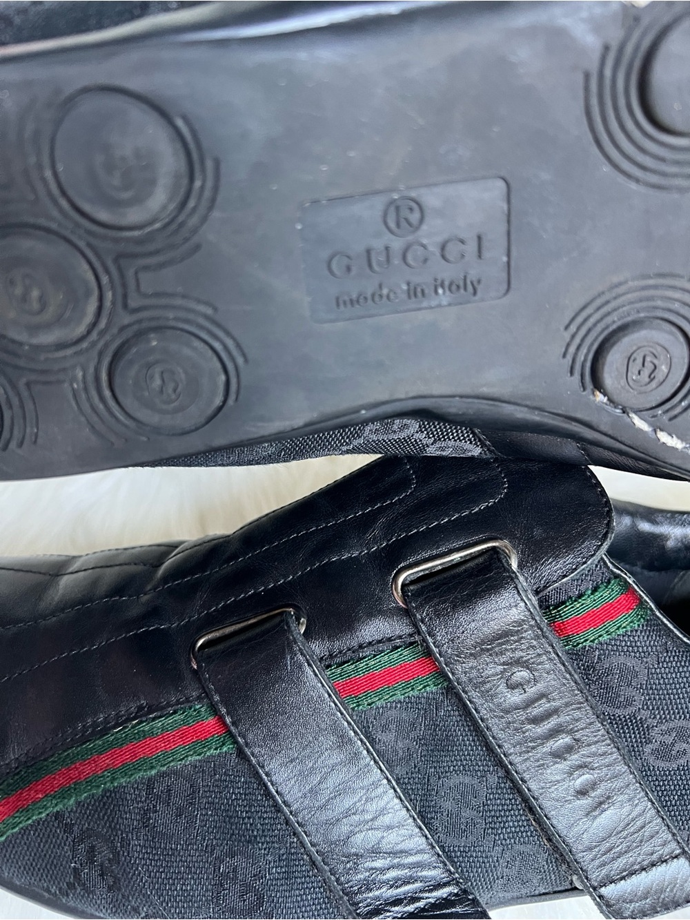 Vintage GUCCI Men's Shoes Sz 9.5 G Black GG Monogram Designer Sneakers Italy - Picture 15 of 17